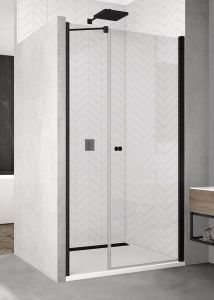 Drzwi do wnęki prysznicowej 100 cm z czarnymi profilami i ścianką stałą w linii od strony wejścia SanSwiss Black Line SOL3110000607