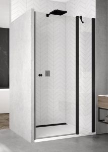 Drzwi prysznicowe 100 cm w czarnej ramie ze ścianką stałą w linii SanSwiss Black Line SOL1310000607
