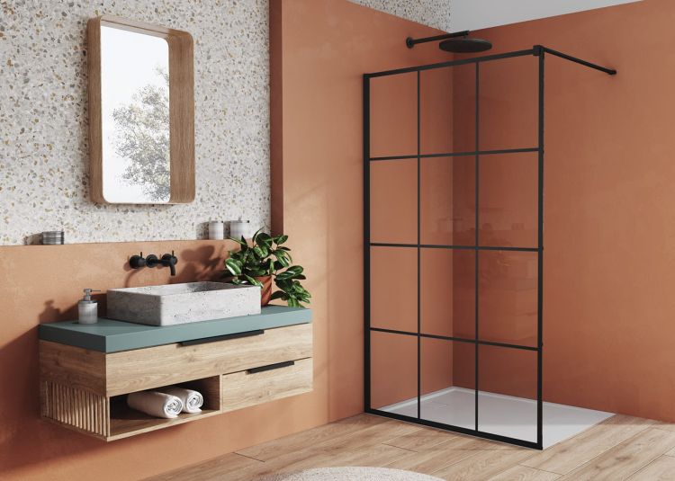 Ścianka prysznicowa 140 cm typu walk-in z czarnymi profilami SanSwiss Black Line STR4P1400689