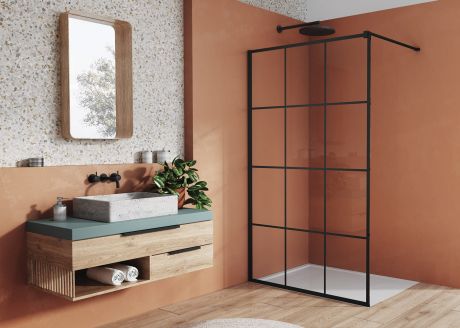Przejdź do produktu Kabina prysznicowa 120 cm typu walk-in z czarnymi profilami SanSwiss Black Line STR4P1200689
