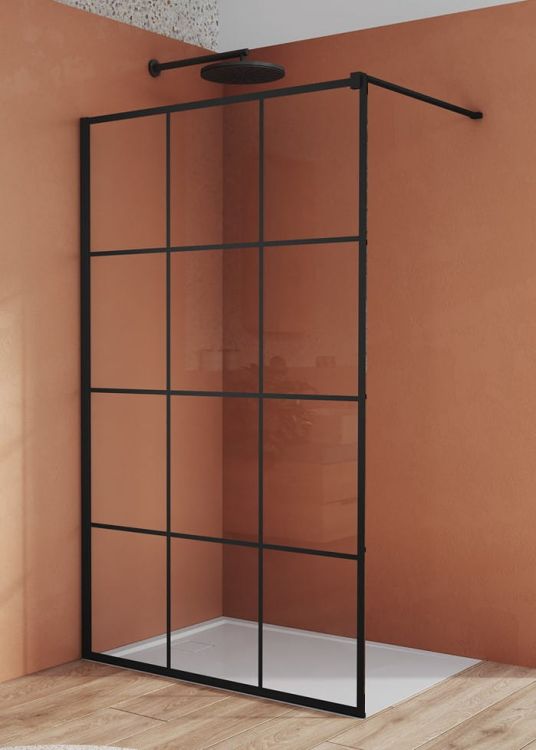 Ścianka prysznicowa 90 cm typu walk-in z czarnymi profilami SanSwiss Black Line STR4P0900689