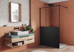 Kabina prysznicowa 120 cm typu walk-in z czarnymi profilami i czarną szybą SanSwiss Black Line STR4P1200669