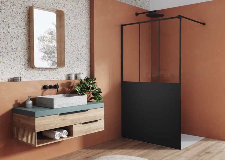 Ścianka prysznicowa 80 cm typu walk-in z czarnymi profilami i czarną szybą SanSwiss Black Line STR4P0800669