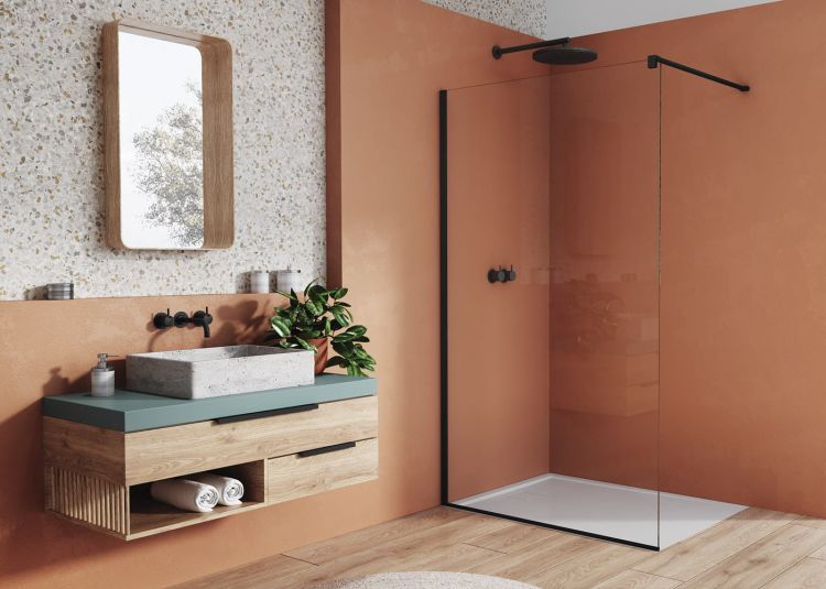 Ścianka prysznicowa 150 cm typu walk-in z czarnymi profilami SanSwiss Black Line STR4P1500607