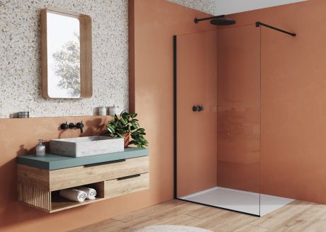 Przejdź do produktu Ścianka prysznicowa 130 cm typu walk-in z czarnymi profilami SanSwiss Black Line STR4P1300607