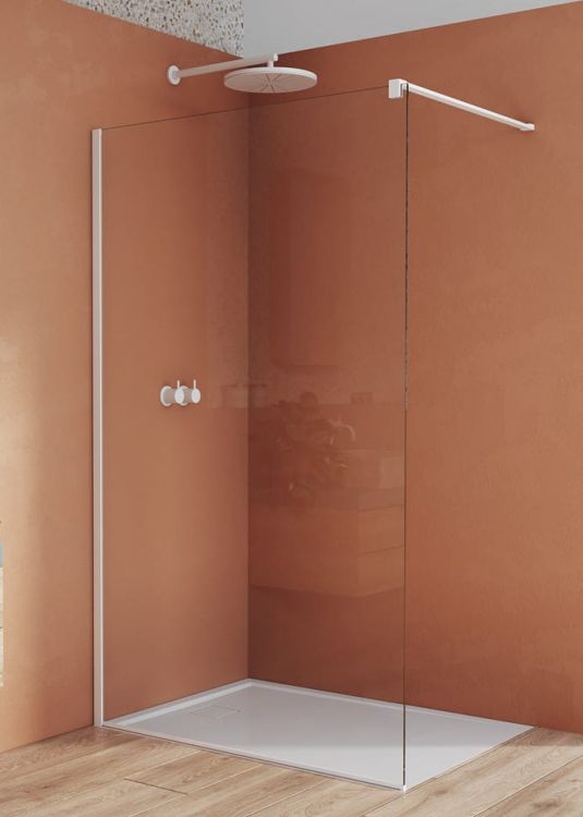 Ścianka prysznicowa 90 cm typu walk-in z białymi profilami SanSwiss White Line STR4P0900907