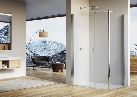Przejdź do produktu Drzwi prysznicowe jednoczęściowe ze ścianką stała w linii SanSwiss SOL31+ ścianka boczna SOLT3
