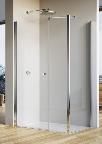 Przejdź do produktu Drzwi prysznicowe jednoczęściowe ze ścianką stała w linii SanSwiss SOL31+ ścianka boczna SOLT3