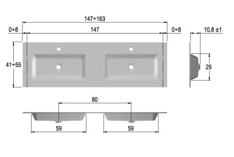 Przejdź do produktu Umywalka szklana na indywidualny wymiar z podwójnymi, prostokątnymi misami Glass 160D-02 biały połysk