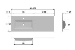 Umywalka szklana na indywidualny wymiar z prostokątną misą Glass po lewej stronie 160-02L biały połysk