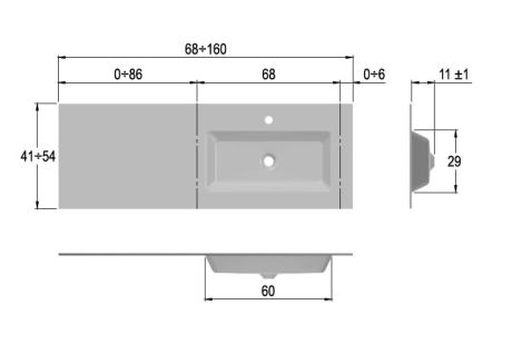 Przejdź do produktu Umywalka szklana na indywidualny wymiar z prostokątną misą Glass po prawej stronie 160-02R biały połysk