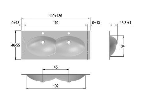 Przejdź do produktu Umywalka szklana na indywidualny wymiar z podwójną misą Glass 130D-01