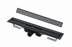Odwodnienie prysznicowe liniowe z obramowaniem do rusztu perforowanego czarny mat 55 cm Alcadrain APZ1BLACK-550 +PURE-550BLACK
