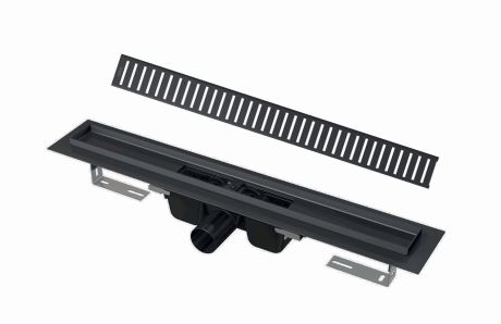 Przejdź do produktu Odwodnienie prysznicowe liniowe z obramowaniem do rusztu perforowanego czarny mat 55 cm Alcadrain APZ1BLACK-550 +PURE-550BLACK