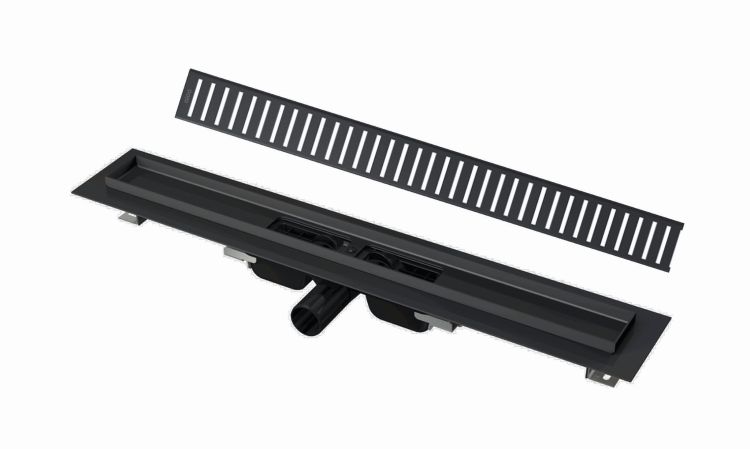 Odpływ liniowy niski z rusztem PURE 95 cm czarny mat Alcadrain APZ101BLACK-950+PURE-950BLACK