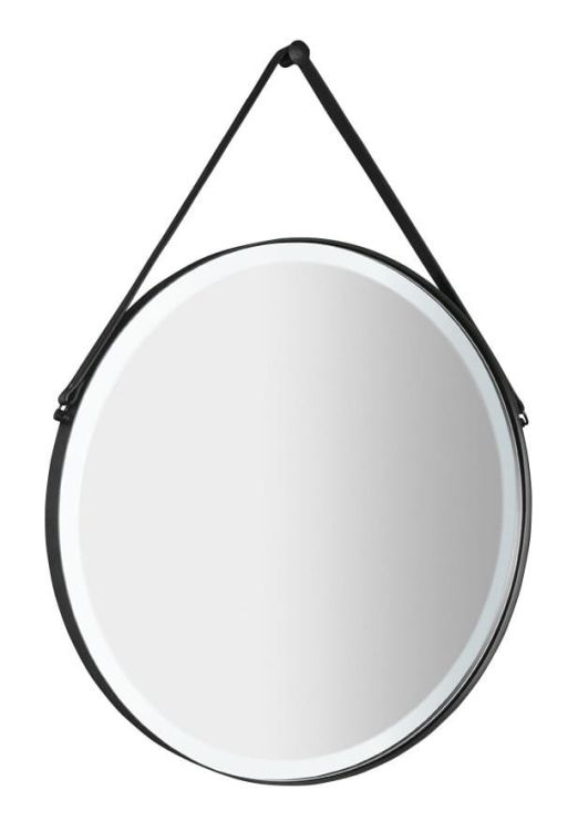 ORBITER okrągłe lustro z oświetleniem LED ze skórzanym paskiem, ø 60cm, czarny mat
