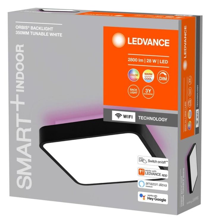 ORBIS BACKLIGHT lampa sufitowa, 350x350mm, WIFI RGB + ściemnianie, 2800lm, 28W, czarna