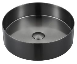 AURUM umywalka ze stali nierdzewnej, średnica 38 cm, z korkiem, antracyt