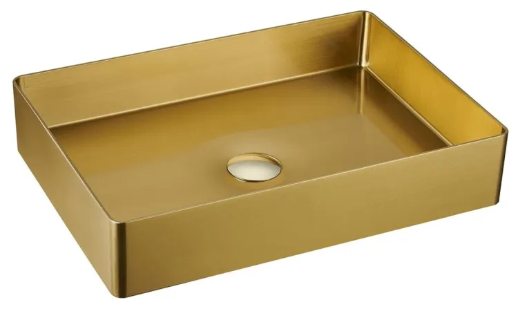 AURUM umywalka ze stali nierdzewnej 50x35 cm, z korkiem, złoty mat