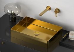 AURUM umywalka ze stali nierdzewnej 50x35 cm, z korkiem, złoty mat