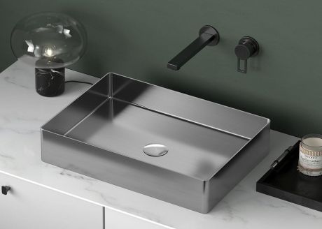 Przejdź do produktu AURUM umywalka ze stali nierdzewnej 50x35,2cm, z korkiem, stal nierdzewna mat