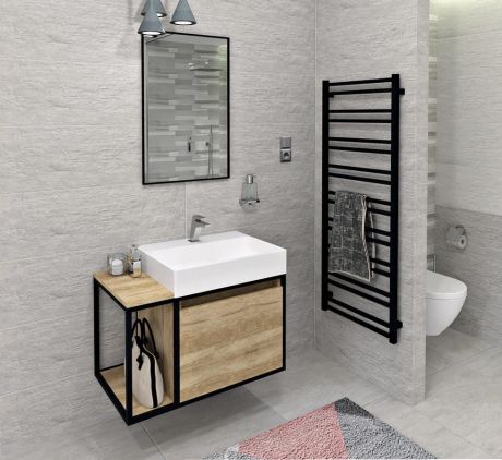 Przejdź do produktu SKARA szafka pod umywalkę 80x49,5x46,5cm, czarny mat/dąb Alabama