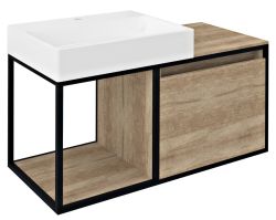 SKARA szafka umywalkowa 100x49,5x46,5cm, czarny mat/dąb Alabama