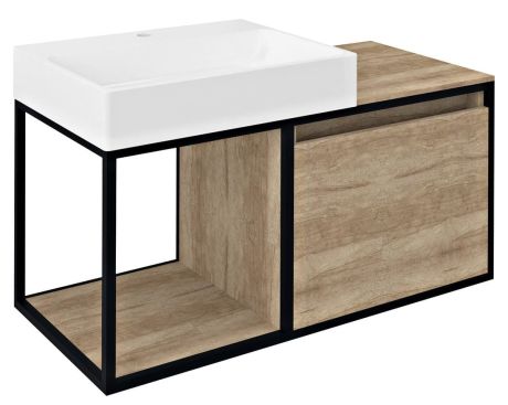 Przejdź do produktu SKARA szafka pod umywalkę 100x49,5x46,5cm, czarny mat/dąb Alabama