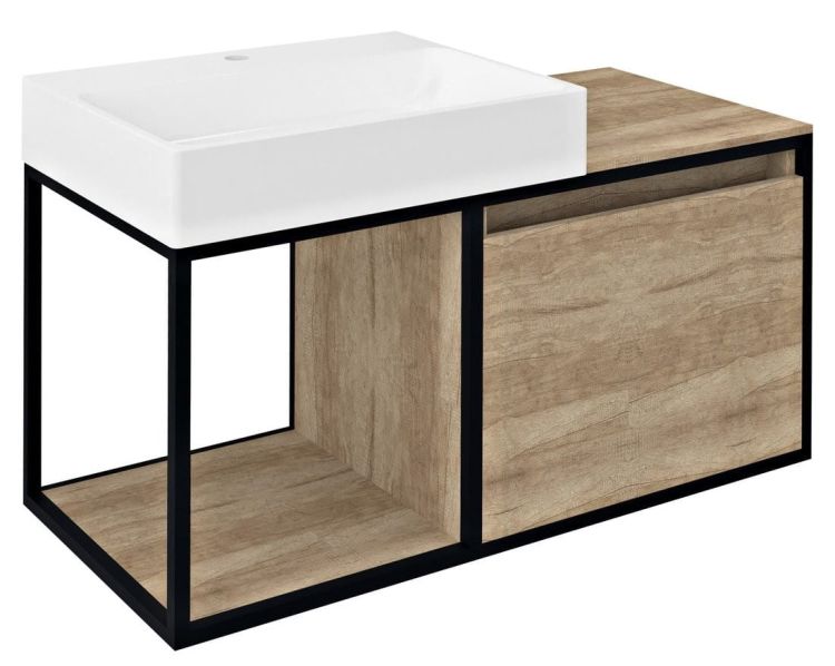 SKARA szafka umywalkowa 100x49,5x46,5cm, czarny mat/dąb Alabama