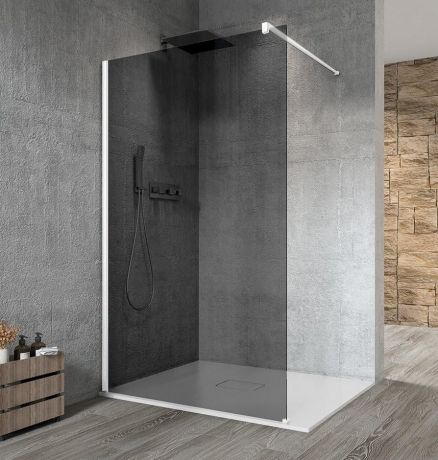 Przejdź do produktu VARIO WHITE jednoczęściowa kabina przysznicowa Walk-In, montaż przy ścianie, szkło dymione, 1400 mm
