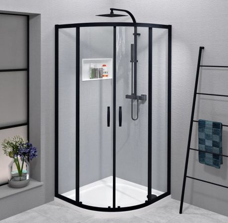 Przejdź do produktu SIGMA SIMPLY BLACK kabina prysznicowa półokrągła 1000x1000mm, R550, szkło czyste