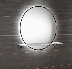 SHARON lustro z oświetleniem LED Ø 80cm, półką, czarny mat