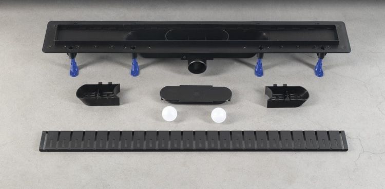 KLAVER BLACK odpływ liniowy z rusztem ze stali nierdzewnej, superflow, DN50, 810x122x65 mm