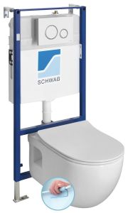 BRILLA WC wiszące Rimless, ze stelażem podtynkowym i przyciskiem Schwab, biały