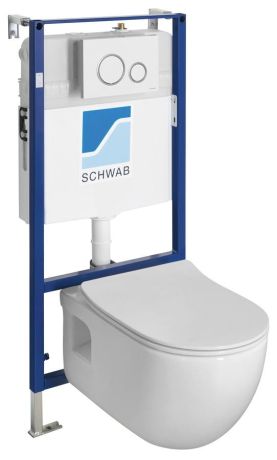 Przejdź do produktu BRILLA WC wiszące Rimless, ze stelażem podtynkowym i przyciskiem Schwab, biały