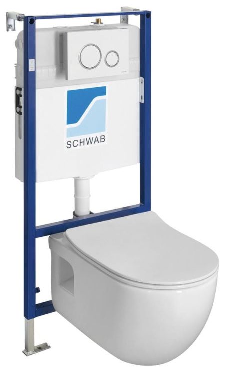 BRILLA WC wiszące Rimless, ze stelażem podtynkowym i przyciskiem Schwab, biały