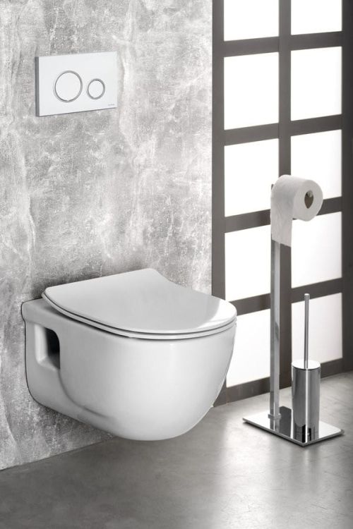 BRILLA WC wiszące Rimless, ze stelażem podtynkowym i przyciskiem Schwab, biały