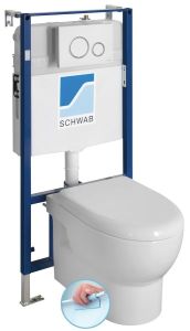 ABSOLUTE WC wiszące Rimless, ze stelażem podtynkowym i przyciskiem, biały