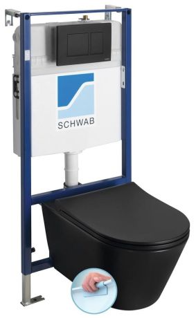 Przejdź do produktu AVVA WC wiszące Rimless ze stelażem podtynkowym i przyciskiem Schwab,czarny mat