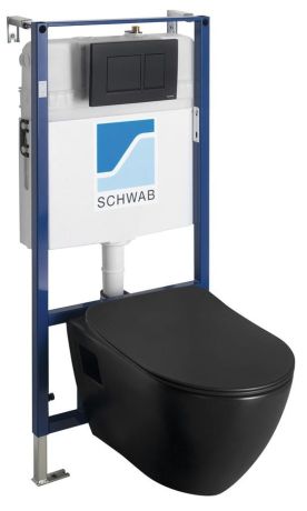 Przejdź do produktu PAULA WC wiszące ze stelażem podtynkowym i przyciskiem Schwab, biały, czarny mat