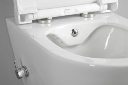 AVVA WC wiszące Rimless prysznic bidetowy, zintegrowana bateria, stelaż podtynkowy z przyciskiem Schwab, biały