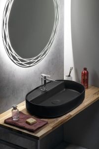 INFINITY OVAL umywalka ceramiczna nablatowa, 60x40 cm, czarny mat
