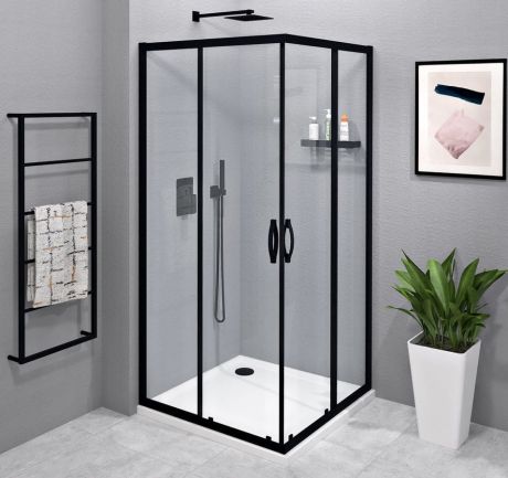 Przejdź do produktu SIGMA SIMPLY BLACK kabina prysznicowa 800x800 mm, wejście z rogu, szkło czyste
