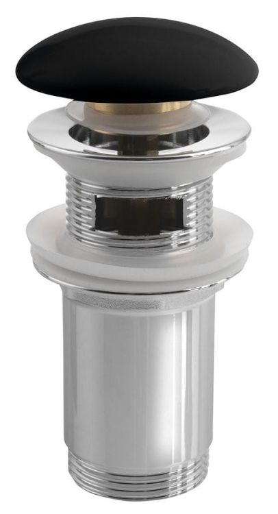 Korek umywalkowy 5/4“, klik-klak, wys. 10-50mm, grzybek ceramiczny, do umywalki z przelewem, czarny mat