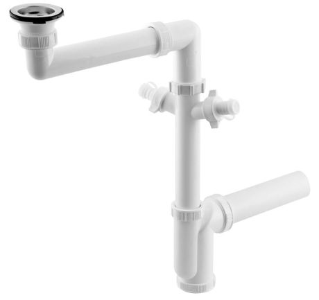 Przejdź do produktu Syfon zlewozmywakowy oszczędzający miejsce, 2 podłączenia, spust z korkiem, 6/4", DN40, biały