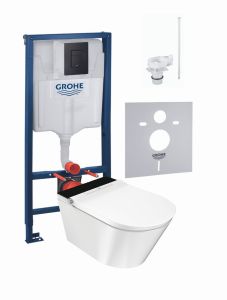 Elektroniczna toaleta myjąca Major&Maker Deluxe B ze stelażem podtynkowym Grohe Rapid SL 5w1 i czarnym przyciskiem spłukującym Biało-Czarny Deluxe B+Rapid SL5w1+38732KF0