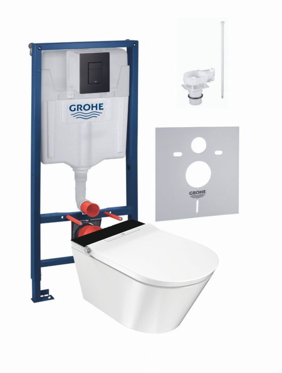 Elektroniczna toaleta myjąca Major&Maker Deluxe B ze stelażem podtynkowym Grohe Rapid SL 5w1 i czarnym przyciskiem spłukującym Biało-Czarny Deluxe B+Rapid SL5w1+38732KF0