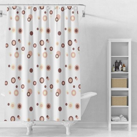 Przejdź do produktu Zasłonka prysznicowa 180x180cm, winyl, brązowe okręgi
