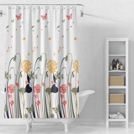 Przejdź do produktu Zasłonka prysznicowa 180x180cm, PEVA, białe, kolorowe kwiaty