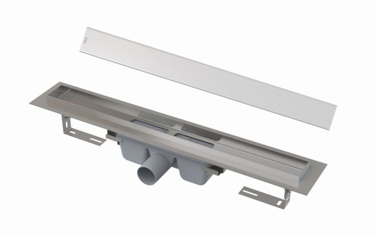 Odpływ liniowy 80 cm z dekoracyjnym rusztem Design kompletny Alcadrain APZ6-750+Design-750 stal połysk